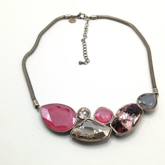 Touchstone Crystal Swarovski Necklace, Pink Purple Blue Crystal, Snake Chain 18" - Picture 8 of 11